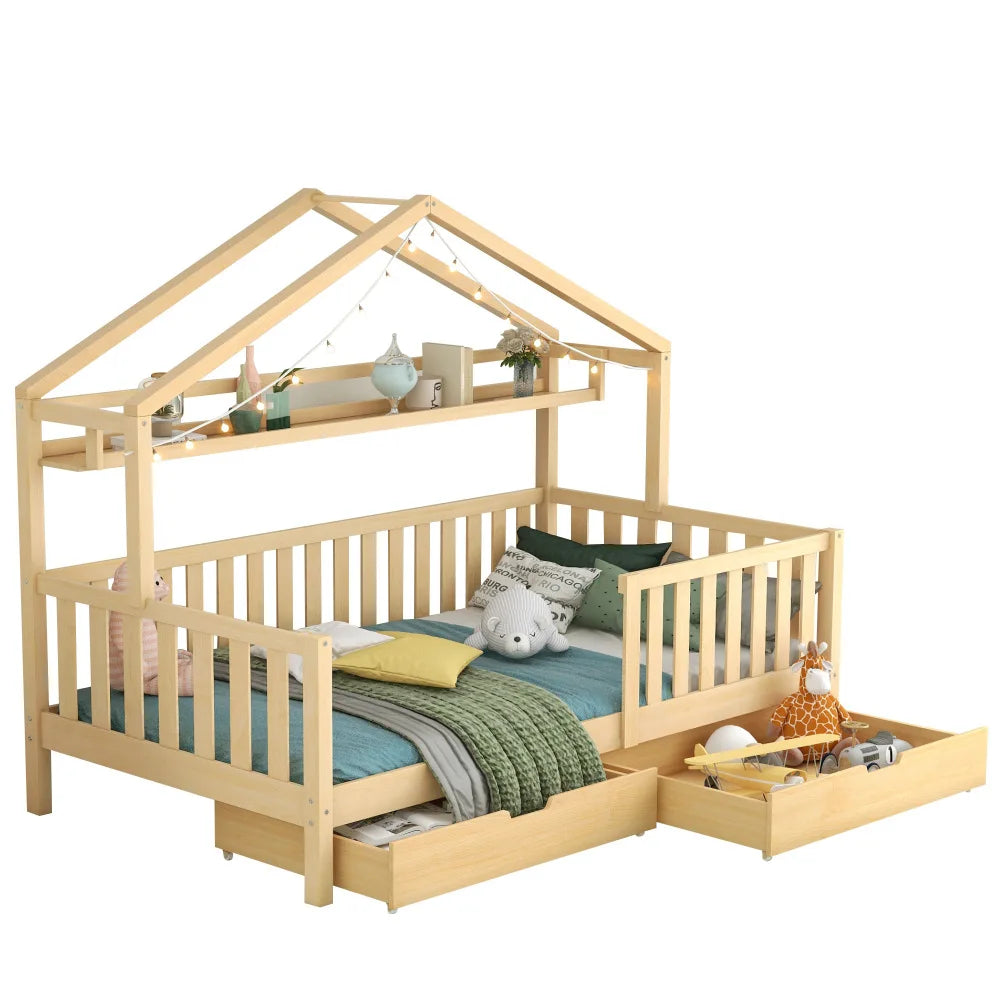 Kinderbett aus naturbelassenem Kiefernholz mit Schublade 90x200 Lilla Kids