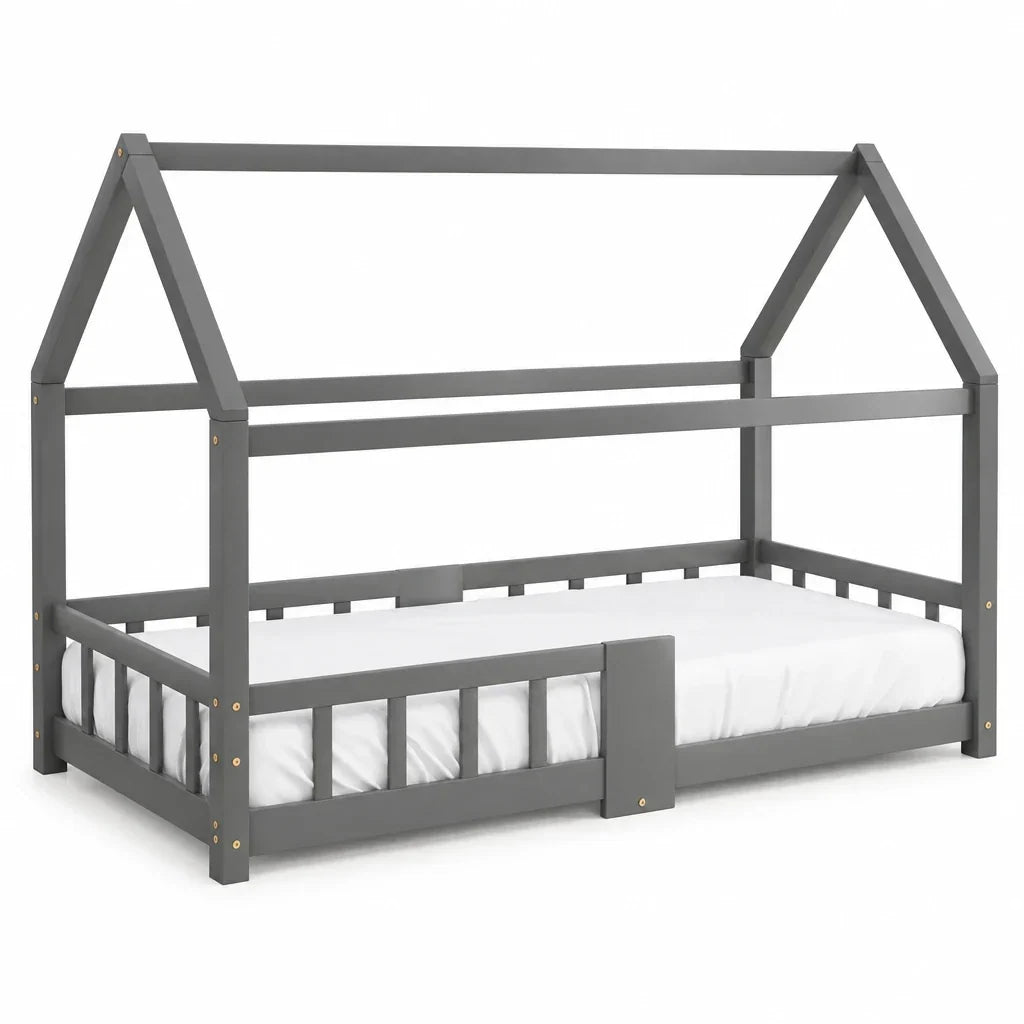 Graues Kinderbett mit Tafel und Lattenrost Lilla Kids