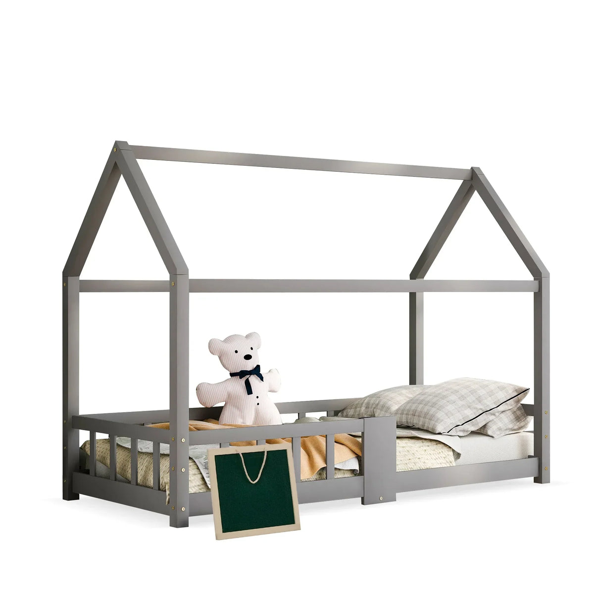 Graues Kinderbett mit Tafel und Lattenrost Lilla Kids