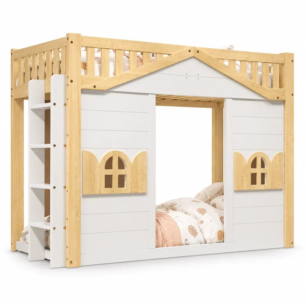 Hochbett, anpassbar, mit Fenstern 90x200 Lilla Kids