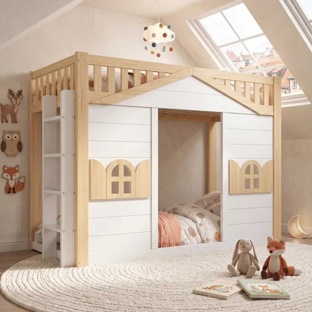 Hochbett, anpassbar, mit Fenstern 90x200 Lilla Kids