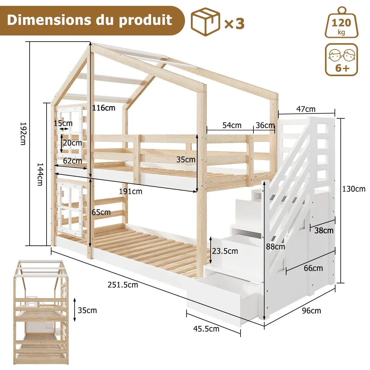 Etagenbett mit Rutsche und Treppe 90x190 Lilla Kids