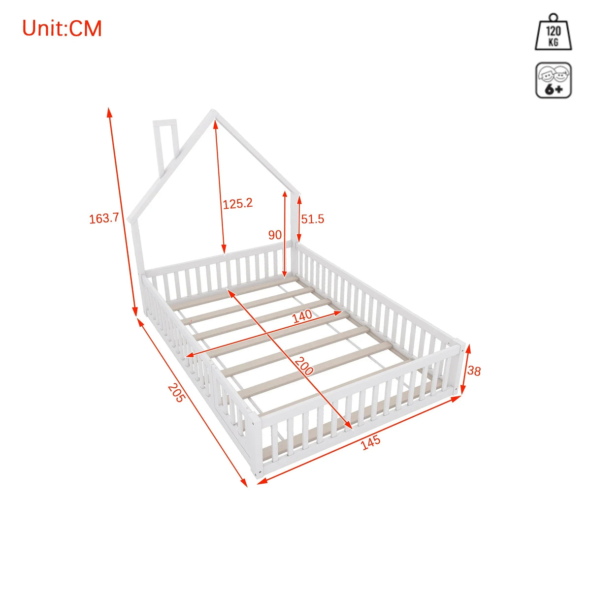 Gepolstertes Kinderbett in Kaminform 140x200 Lilla Kids