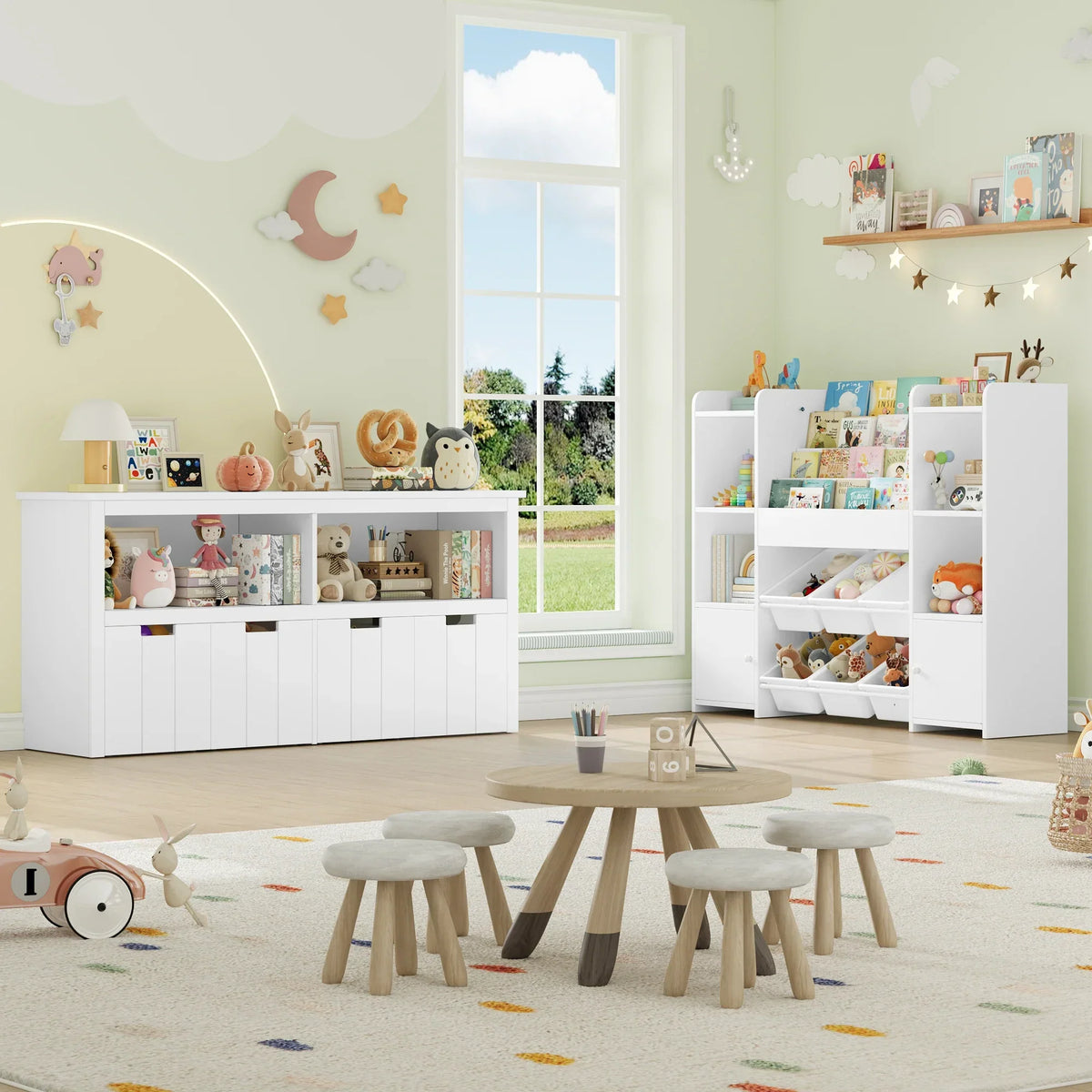 Kinder-Spielzeugmöbel mit 4 Rollbehältern 120cm Lilla Kids