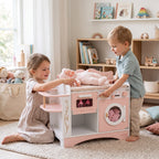 6-in-1-Wickeltisch aus Holz für Montessori-Puppenbabys