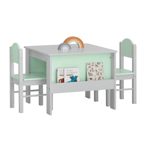 Kinder Tisch und Stühle mit grauem Stauraum