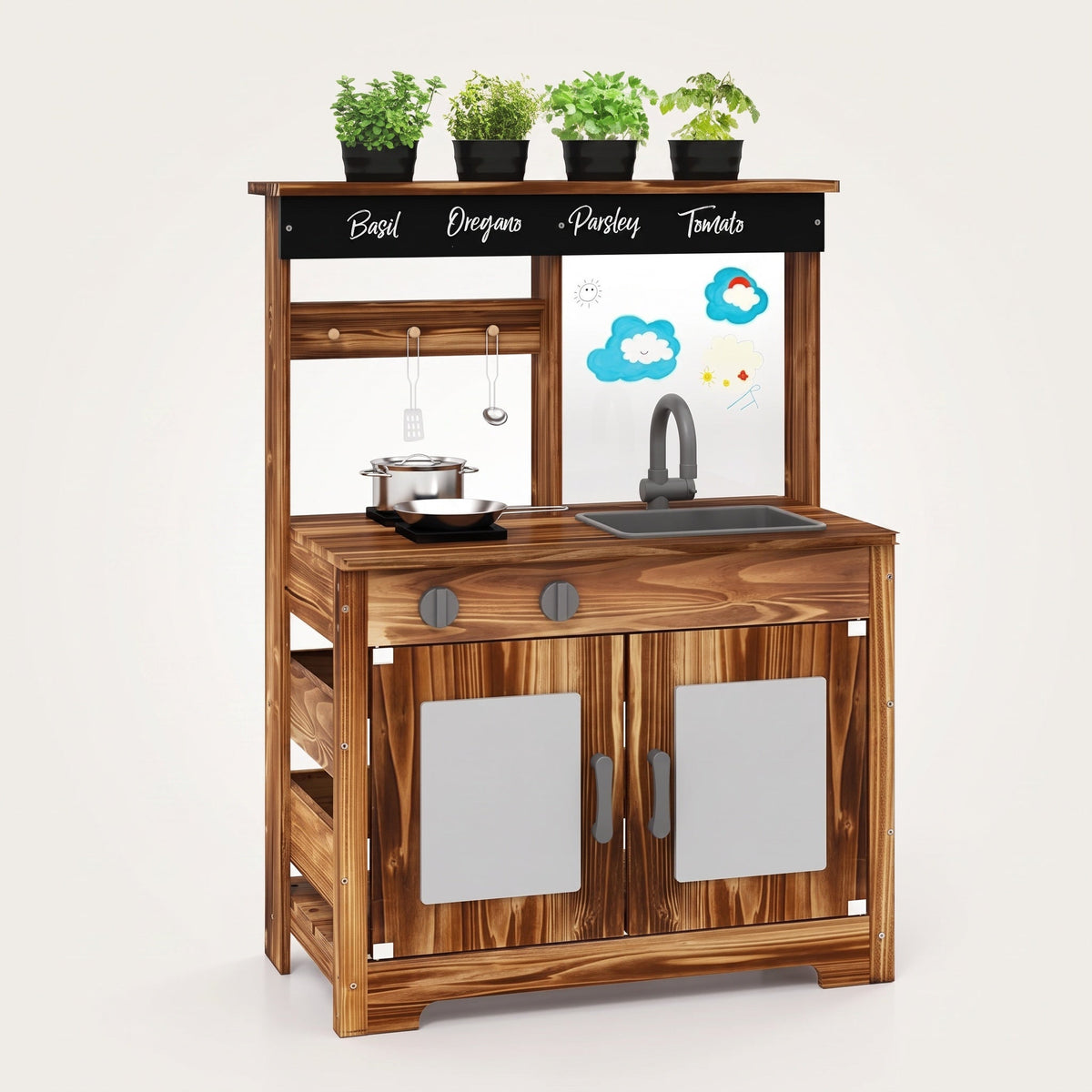 Montessori-Küche aus Holz mit Spülbecken